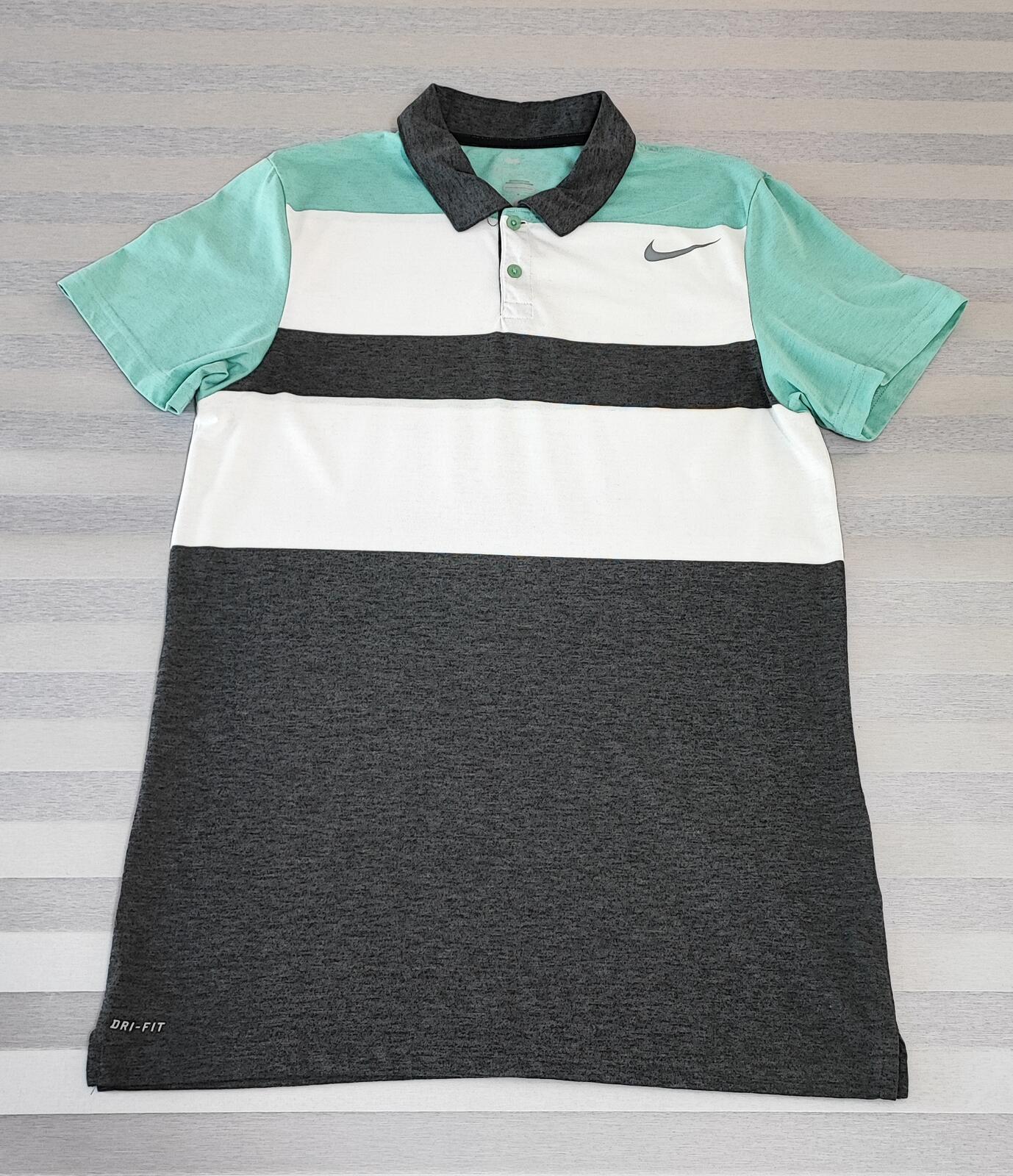 Vintage Nike Dri-Fit Polo Shirt Grey White Mint Green Retro Y2K Men's Size Small