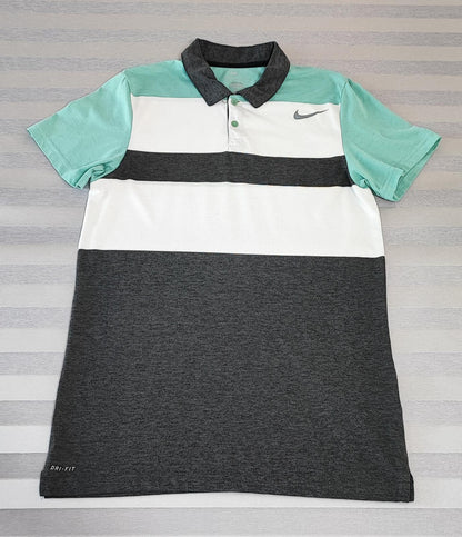 Vintage Nike Dri-Fit Polo Shirt Grey White Mint Green Retro Y2K Men's Size Small