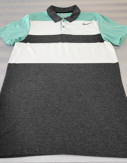 Vintage Nike Dri-Fit Polo Shirt Grey White Mint Green Retro Y2K Men's Size Small