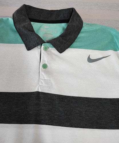Vintage Nike Dri-Fit Polo Shirt Grey White Mint Green Retro Y2K Men's Size Small