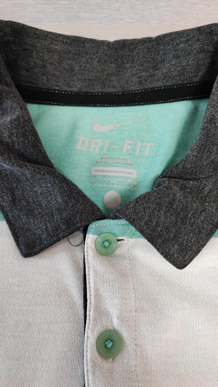 Vintage Nike Dri-Fit Polo Shirt Grey White Mint Green Retro Y2K Men's Size Small