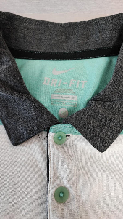 Vintage Nike Dri-Fit Polo Shirt Grey White Mint Green Retro Y2K Men's Size Small