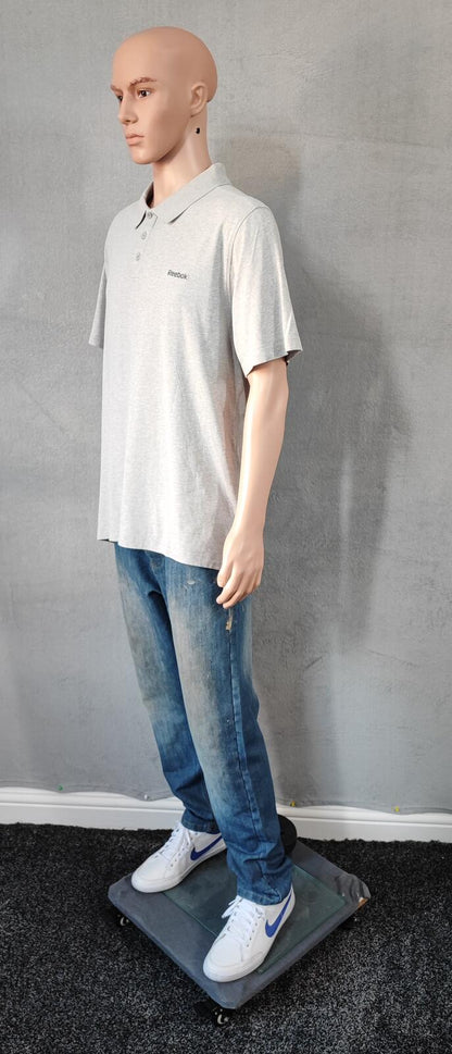 Vintage Reebok Embroidered Logo Polo Shirt Grey Retro 90s Men's Size Large L