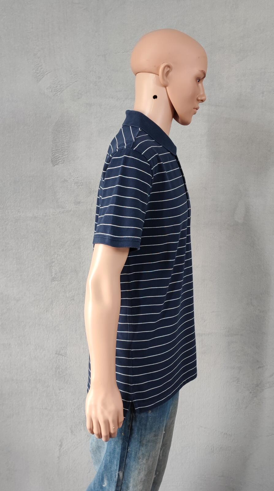 Vintage Tommy Jeans Striped Polo Shirt Navy Blue White Retro Y2K Men's Size M