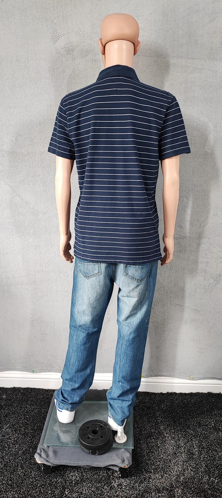 Vintage Tommy Jeans Striped Polo Shirt Navy Blue White Retro Y2K Men's Size M