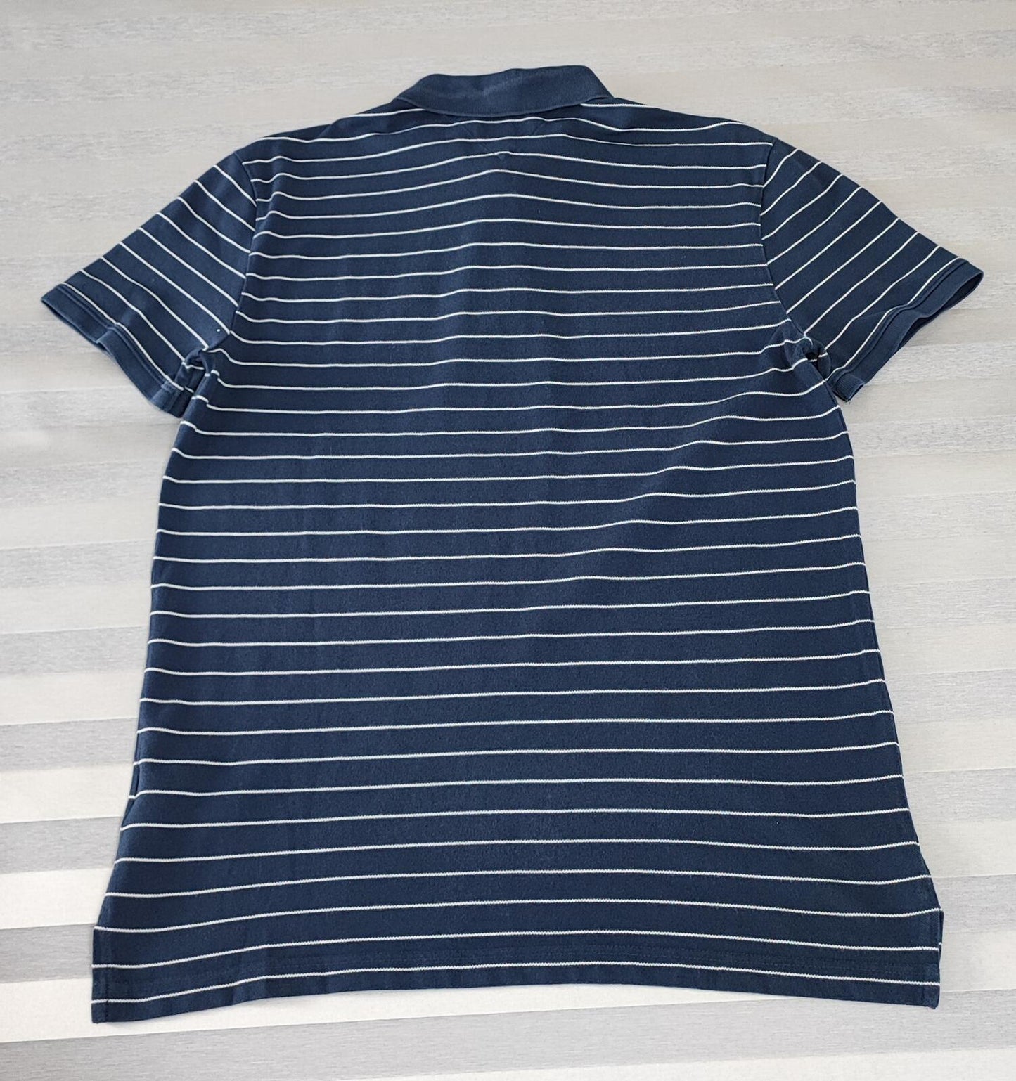 Vintage Tommy Jeans Striped Polo Shirt Navy Blue White Retro Y2K Men's Size M