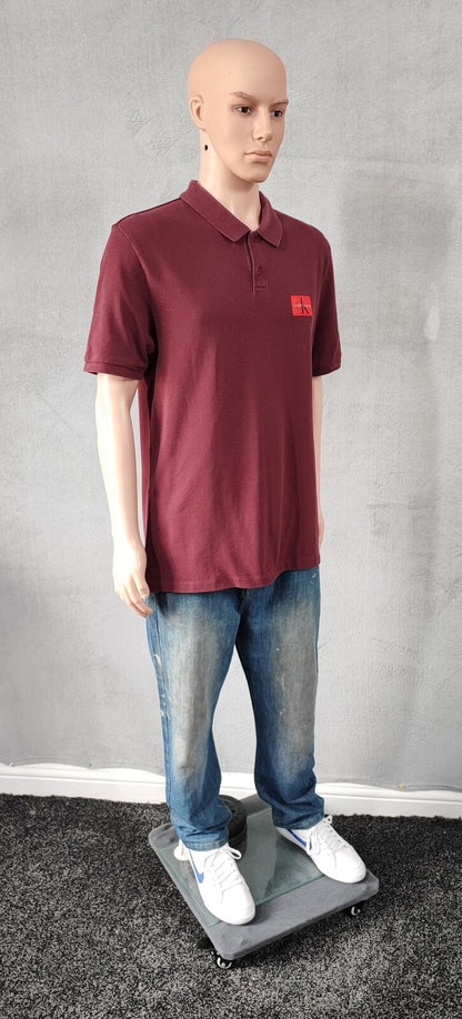 Vintage CK Calvin Klein Logo Polo Shirt Burgundy Maroon Retro 90s Men's Size L
