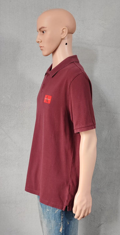 Vintage CK Calvin Klein Logo Polo Shirt Burgundy Maroon Retro 90s Men's Size L