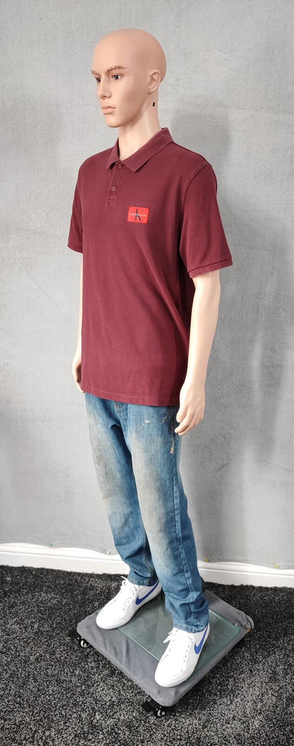 Vintage CK Calvin Klein Logo Polo Shirt Burgundy Maroon Retro 90s Men's Size L