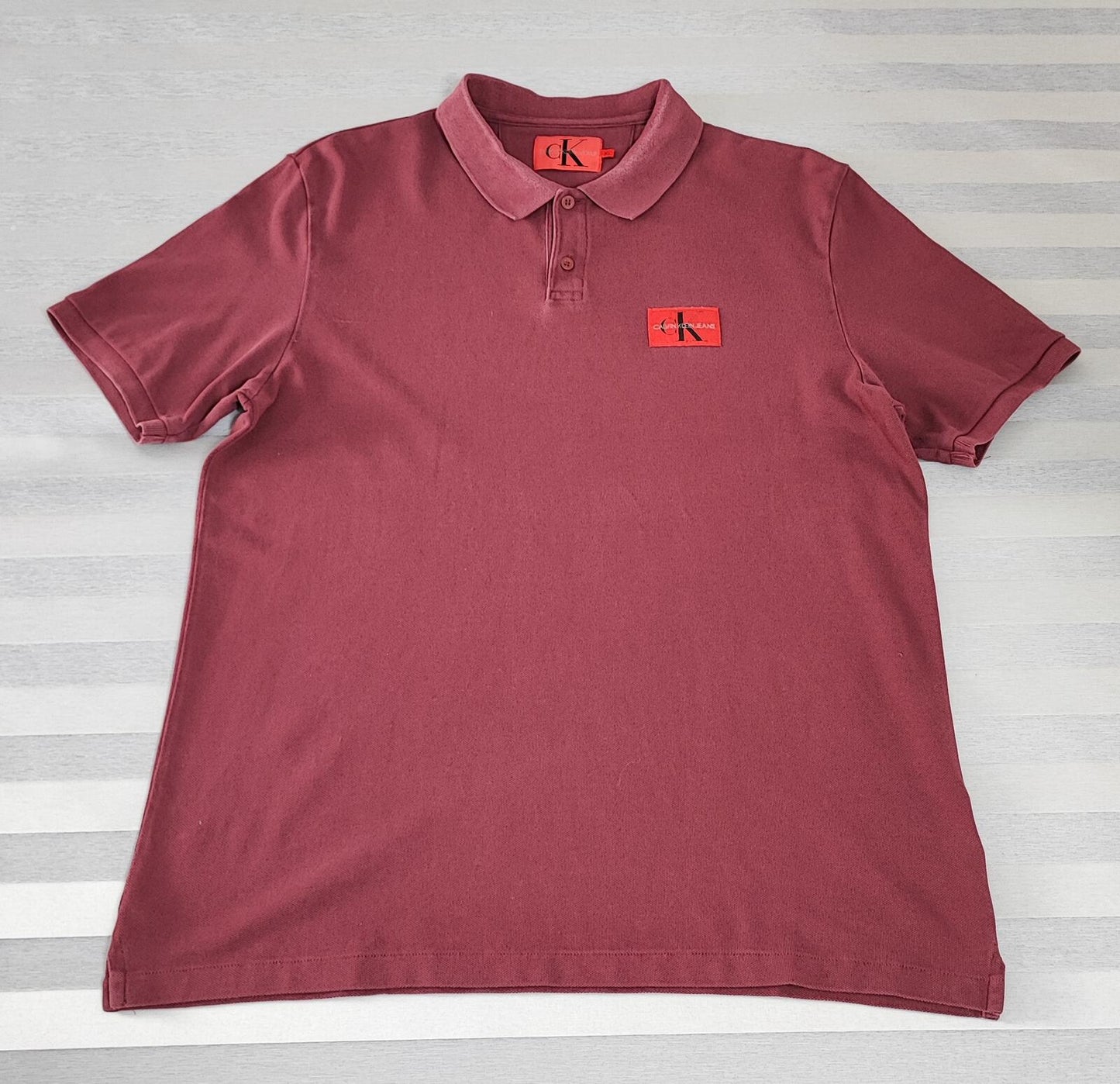 Vintage CK Calvin Klein Logo Polo Shirt Burgundy Maroon Retro 90s Men's Size L