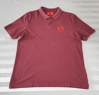 Vintage CK Calvin Klein Logo Polo Shirt Burgundy Maroon Retro 90s Men's Size L