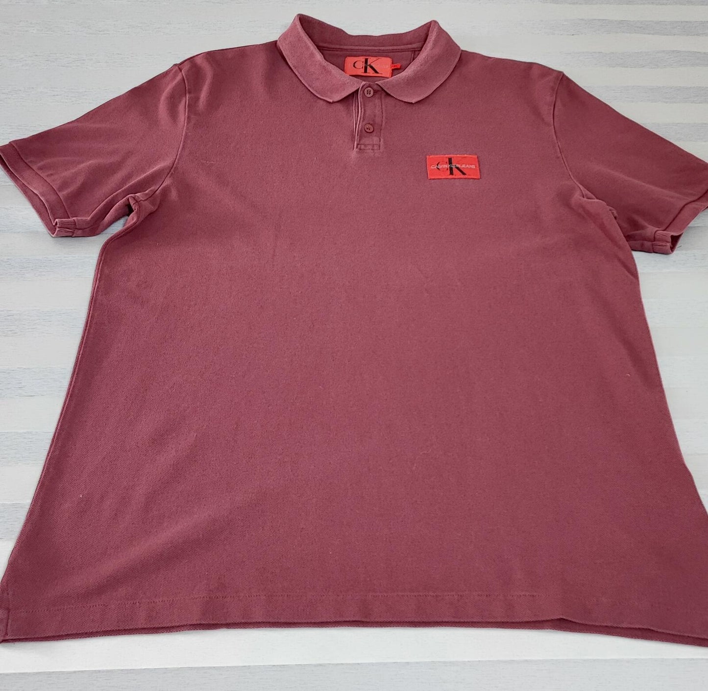 Vintage CK Calvin Klein Logo Polo Shirt Burgundy Maroon Retro 90s Men's Size L