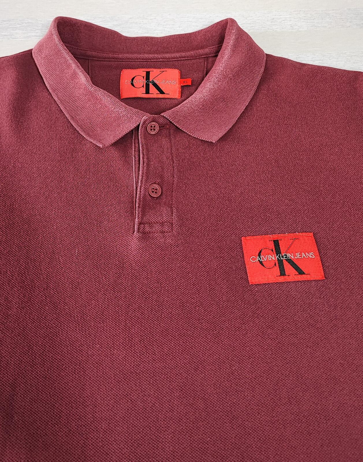 Vintage CK Calvin Klein Logo Polo Shirt Burgundy Maroon Retro 90s Men's Size L