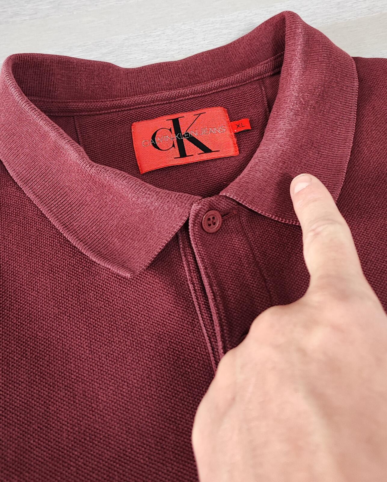 Vintage CK Calvin Klein Logo Polo Shirt Burgundy Maroon Retro 90s Men's Size L