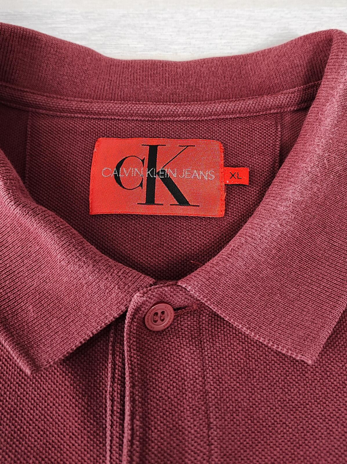 Vintage CK Calvin Klein Logo Polo Shirt Burgundy Maroon Retro 90s Men's Size L