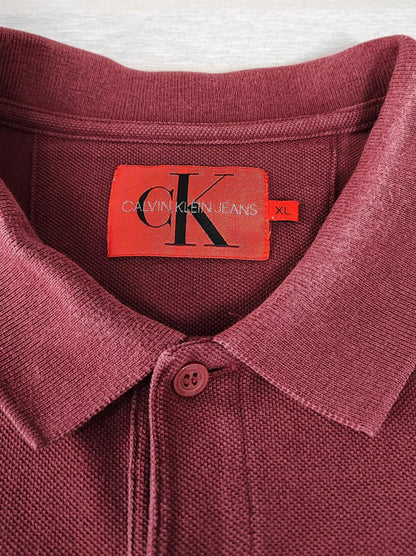 Vintage CK Calvin Klein Logo Polo Shirt Burgundy Maroon Retro 90s Men's Size L