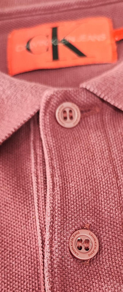 Vintage CK Calvin Klein Logo Polo Shirt Burgundy Maroon Retro 90s Men's Size L