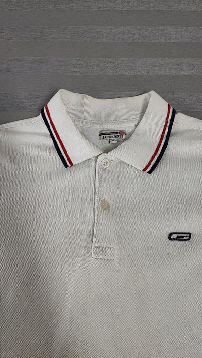 Vintage Jack & Jones Classic Polo Shirt Faded White Retro Y2K Men's Size Small S