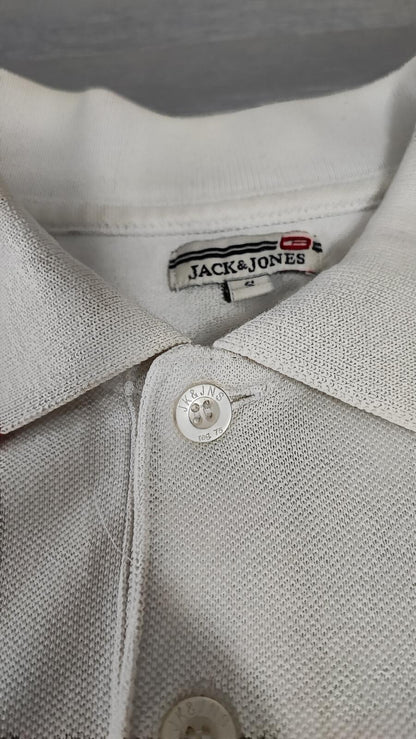 Vintage Jack & Jones Classic Polo Shirt Faded White Retro Y2K Men's Size Small S