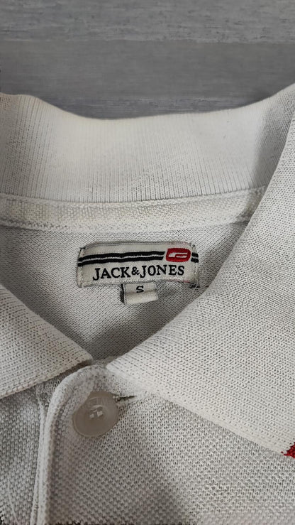 Vintage Jack & Jones Classic Polo Shirt Faded White Retro Y2K Men's Size Small S