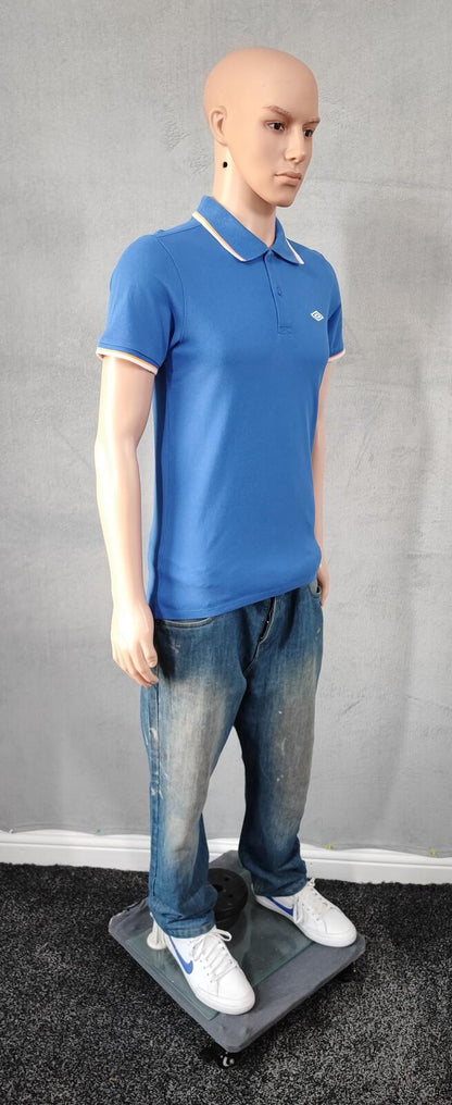 Vintage Umbro Embroidered Logo Polo Shirt Blue Retro 90s Men's Size Small S