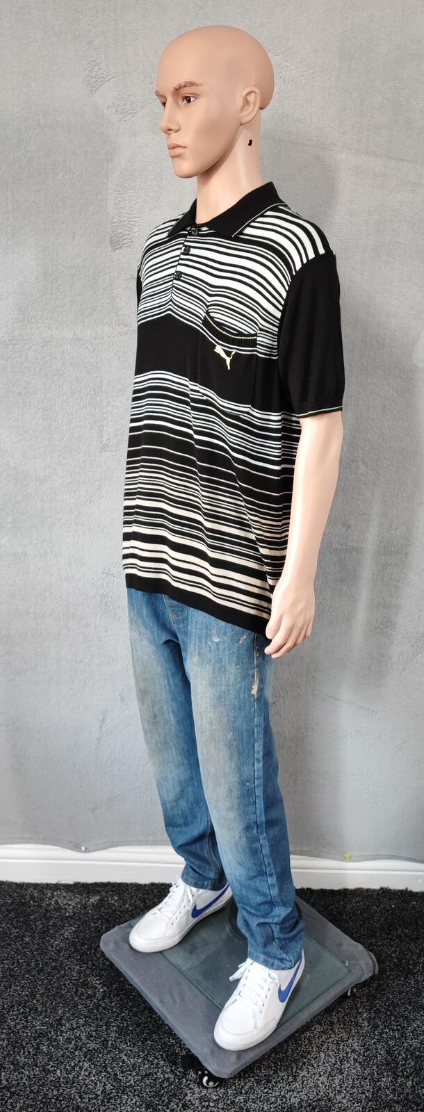 Vintage Puma Embroidered Logo Polo Shirt Black White Retro 90s Men's Size Large