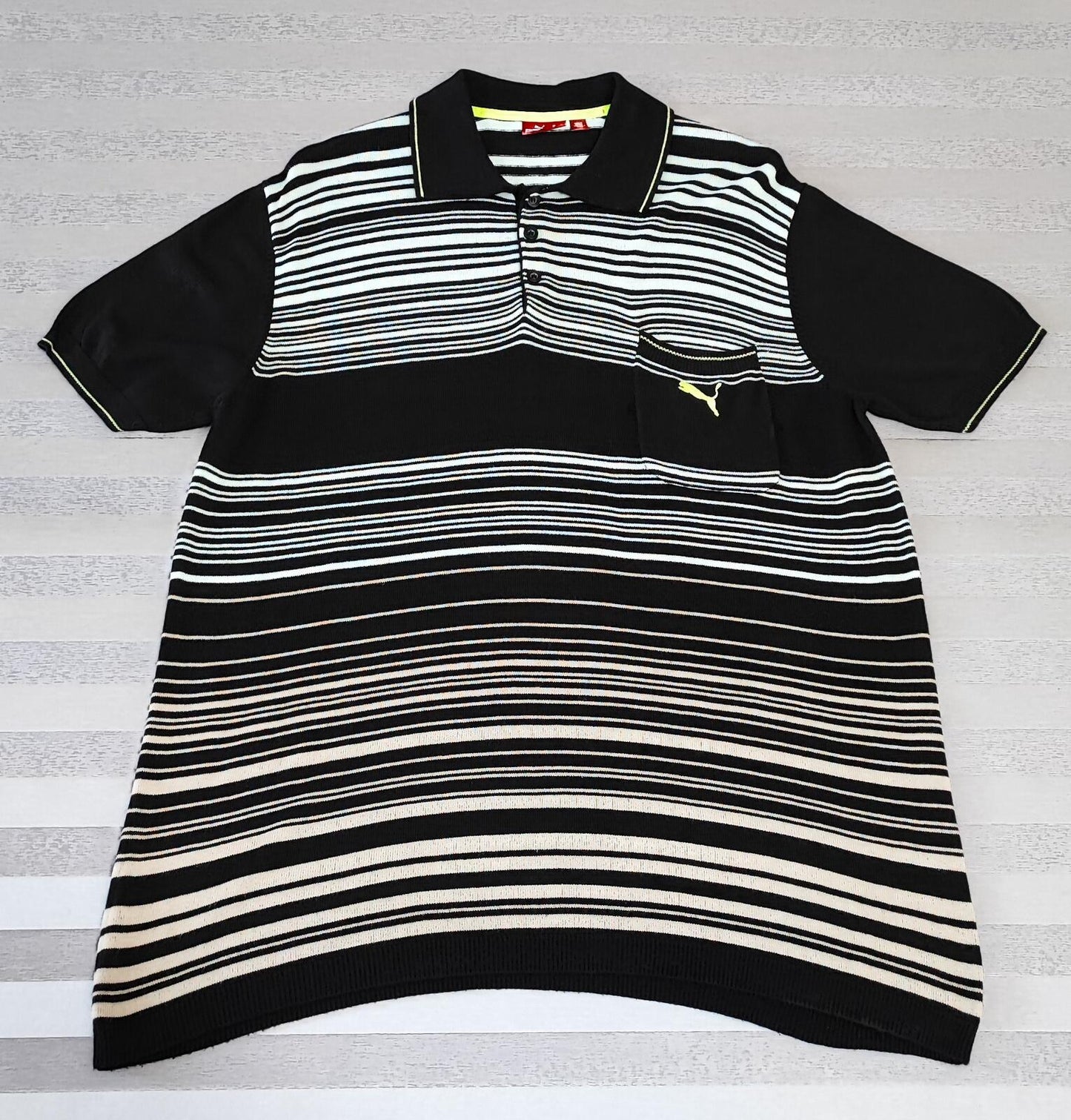 Vintage Puma Embroidered Logo Polo Shirt Black White Retro 90s Men's Size Large