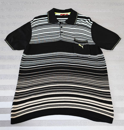 Vintage Puma Embroidered Logo Polo Shirt Black White Retro 90s Men's Size Large