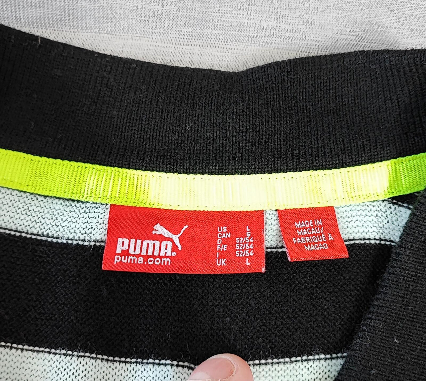 Vintage Puma Embroidered Logo Polo Shirt Black White Retro 90s Men's Size Large