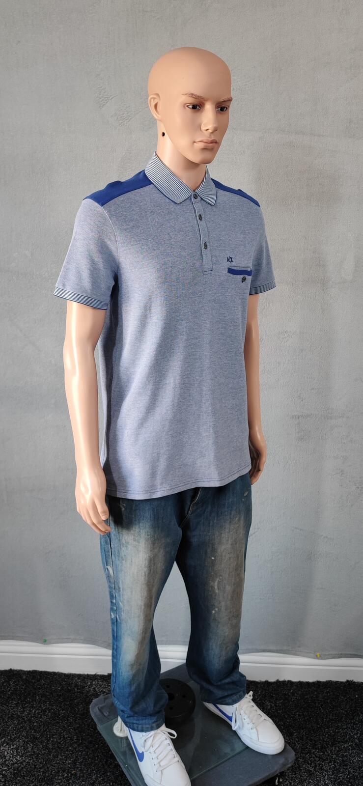 Vintage Armani Exchange Logo Polo Shirt Blue Retro 90s Men's Size Medium M