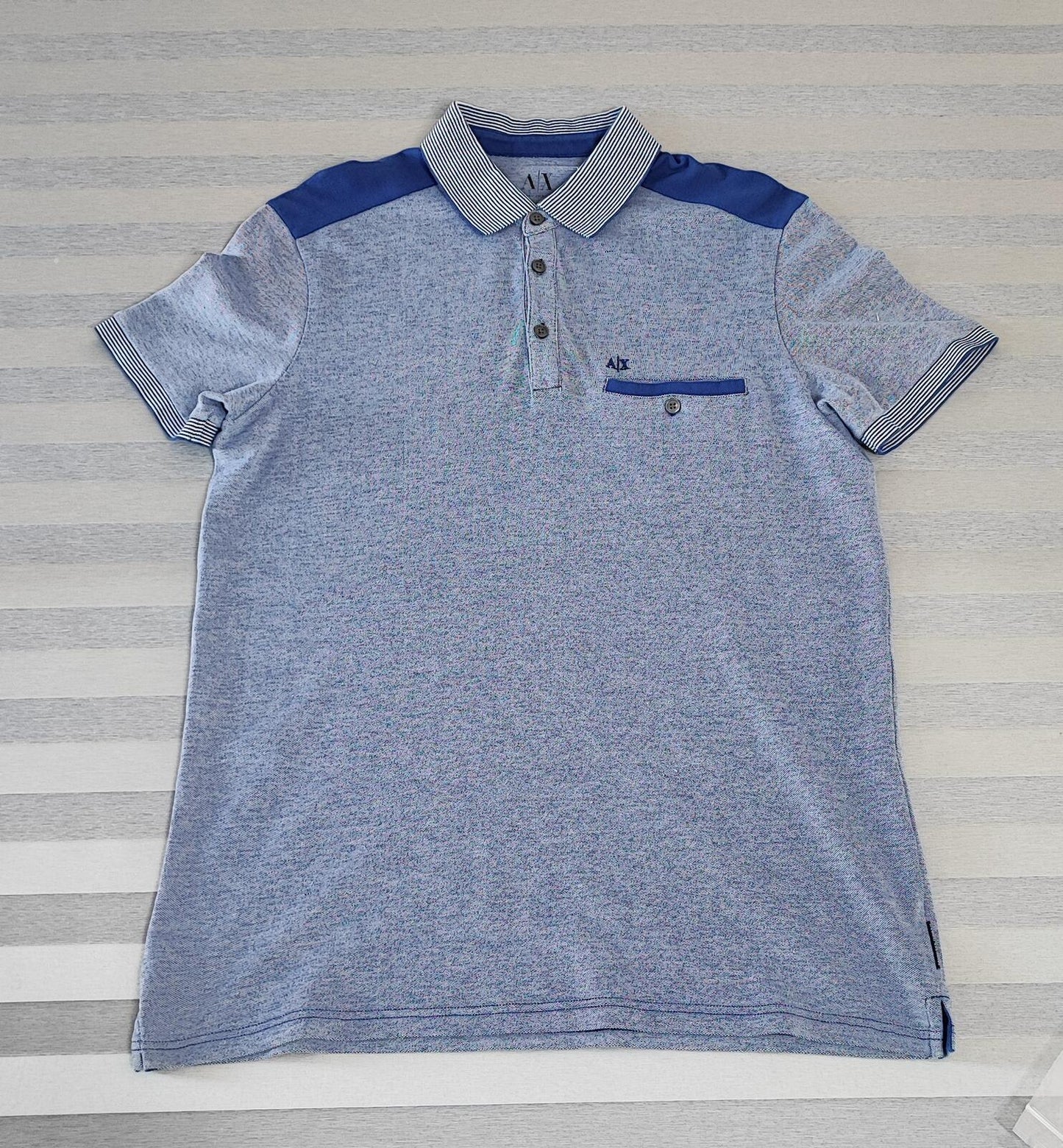 Vintage Armani Exchange Logo Polo Shirt Blue Retro 90s Men's Size Medium M