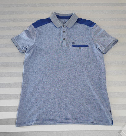 Vintage Armani Exchange Logo Polo Shirt Blue Retro 90s Men's Size Medium M