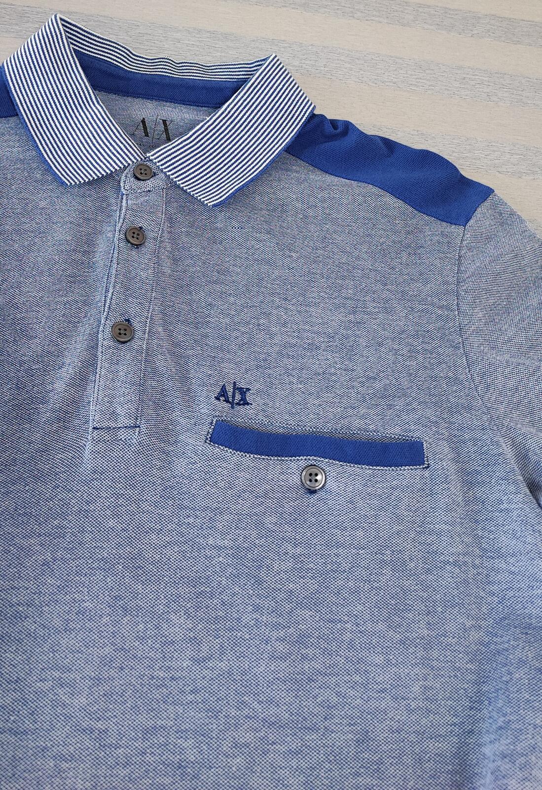 Vintage Armani Exchange Logo Polo Shirt Blue Retro 90s Men's Size Medium M