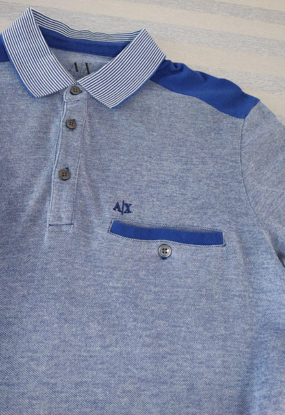 Vintage Armani Exchange Logo Polo Shirt Blue Retro 90s Men's Size Medium M