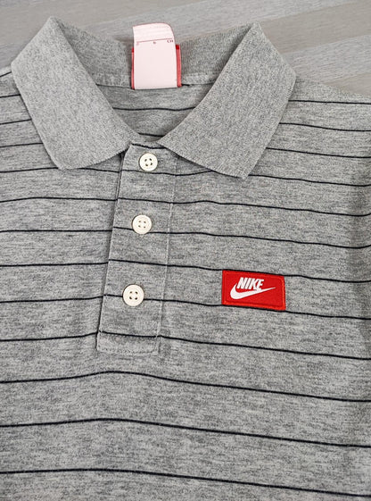 Vintage Nike Embroidered Swoosh Polo Shirt Grey Retro 90s Men's Size Small S