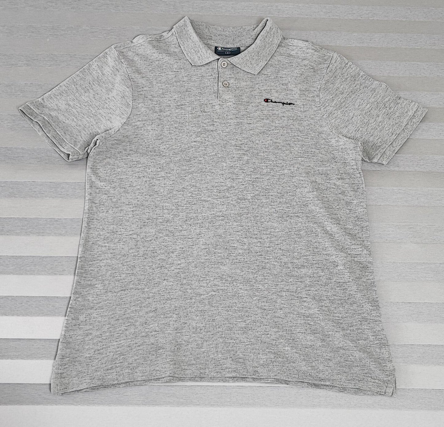 Vintage Champion Embroidered Logo Polo Shirt Grey Retro 90s Men's Size Small S