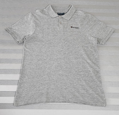 Vintage Champion Embroidered Logo Polo Shirt Grey Retro 90s Men's Size Small S