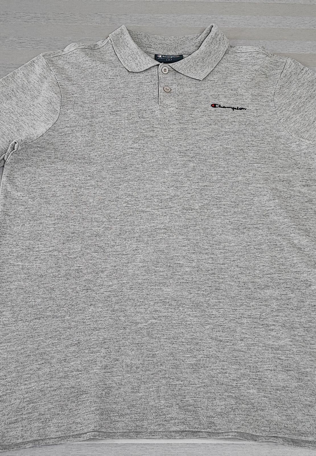 Vintage Champion Embroidered Logo Polo Shirt Grey Retro 90s Men's Size Small S