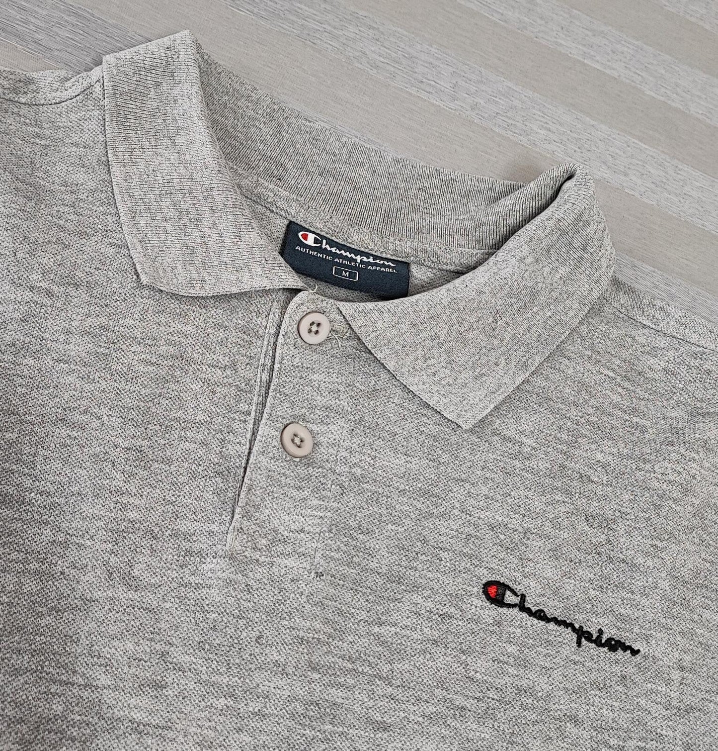Vintage Champion Embroidered Logo Polo Shirt Grey Retro 90s Men's Size Small S