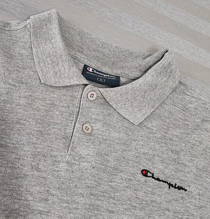 Vintage Champion Embroidered Logo Polo Shirt Grey Retro 90s Men's Size Small S
