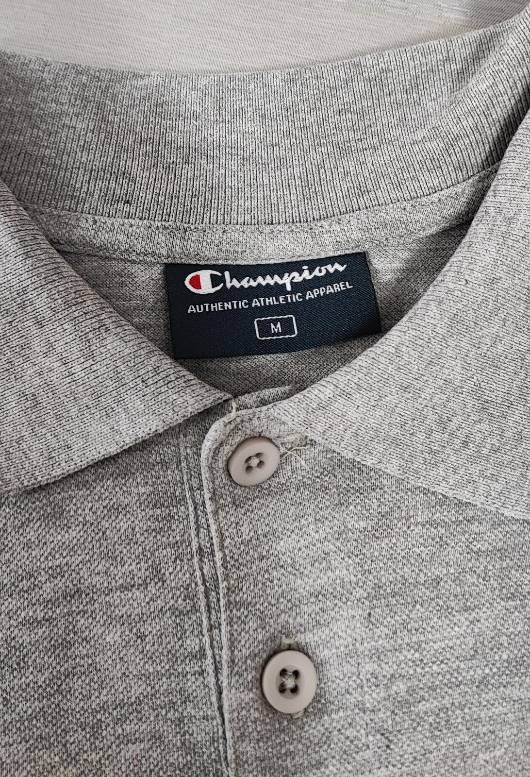 Vintage Champion Embroidered Logo Polo Shirt Grey Retro 90s Men's Size Small S