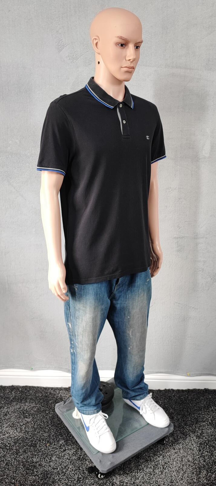 Vintage Champion Embroidered Logo Polo Shirt Faded Black Retro 90s Men's Size M