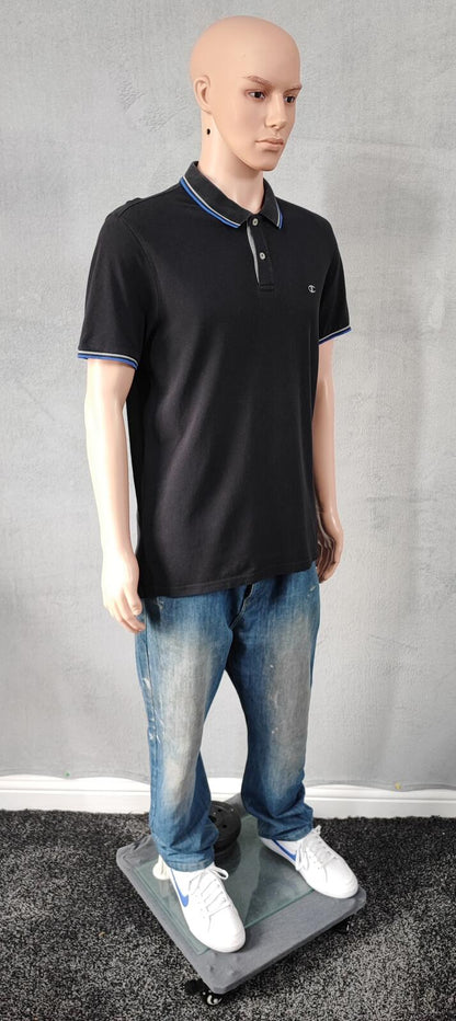Vintage Champion Embroidered Logo Polo Shirt Faded Black Retro 90s Men's Size M
