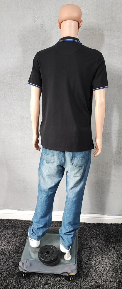Vintage Champion Embroidered Logo Polo Shirt Faded Black Retro 90s Men's Size M