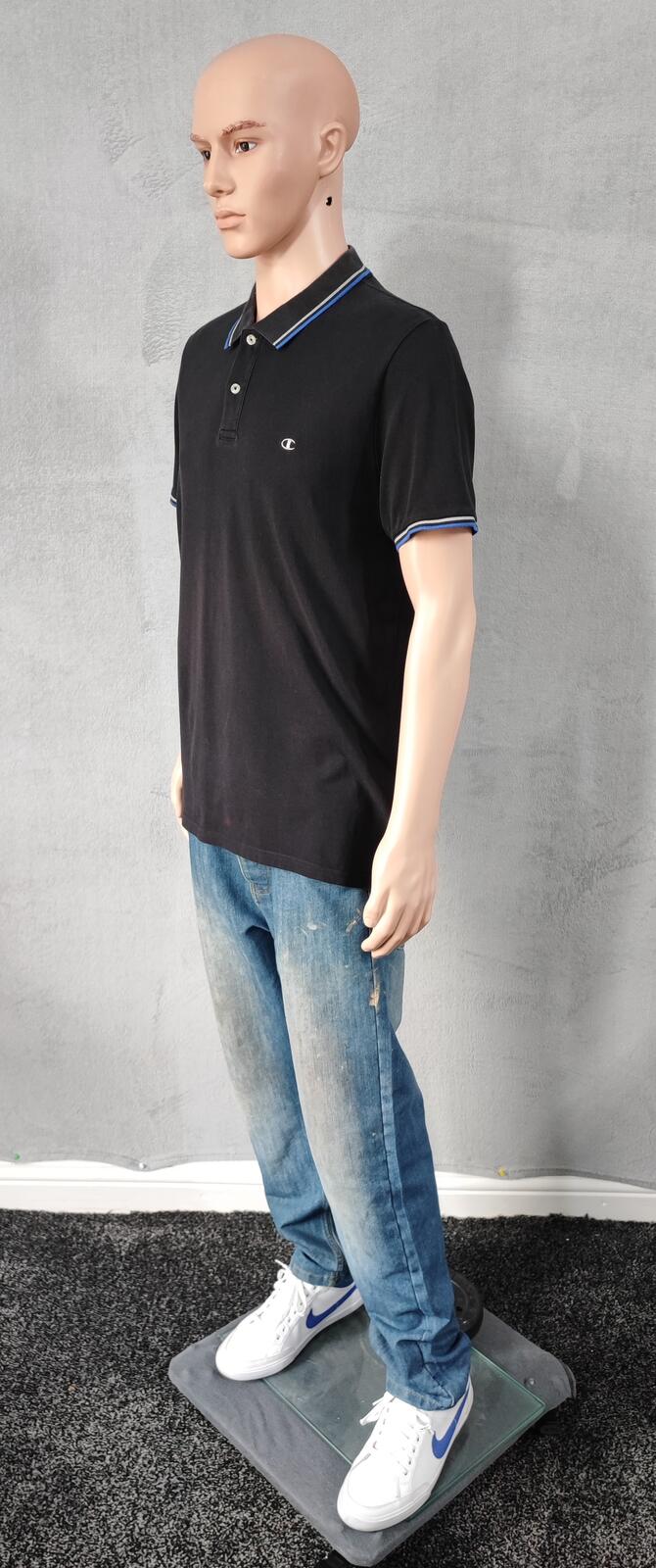 Vintage Champion Embroidered Logo Polo Shirt Faded Black Retro 90s Men's Size M