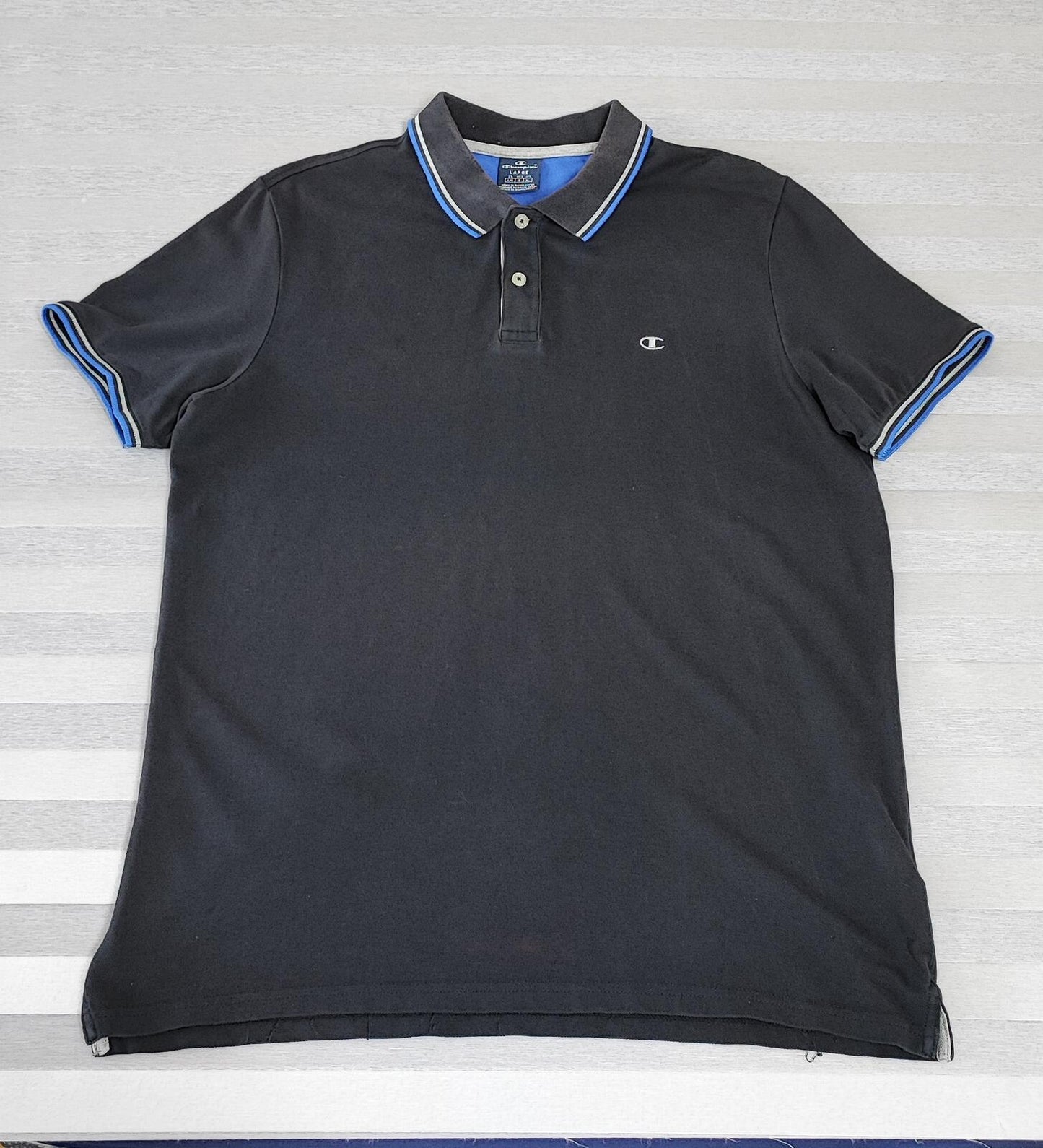 Vintage Champion Embroidered Logo Polo Shirt Faded Black Retro 90s Men's Size M