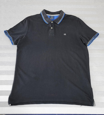 Vintage Champion Embroidered Logo Polo Shirt Faded Black Retro 90s Men's Size M