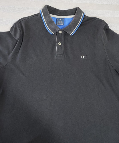 Vintage Champion Embroidered Logo Polo Shirt Faded Black Retro 90s Men's Size M