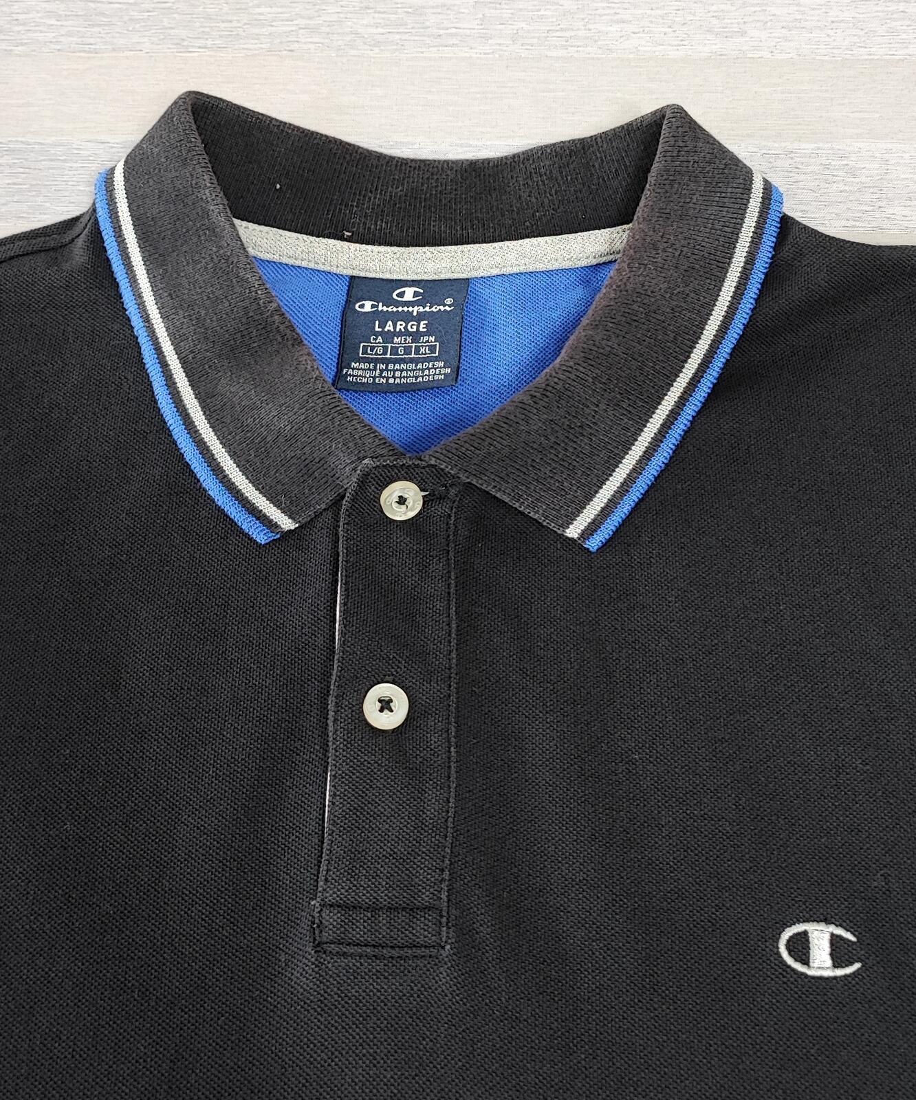 Vintage Champion Embroidered Logo Polo Shirt Faded Black Retro 90s Men's Size M