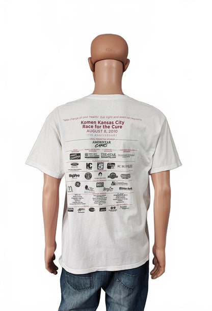 Vintage 2010 Race Cure Graphic T-Shirt White Retro Y2K Men's Size Large L